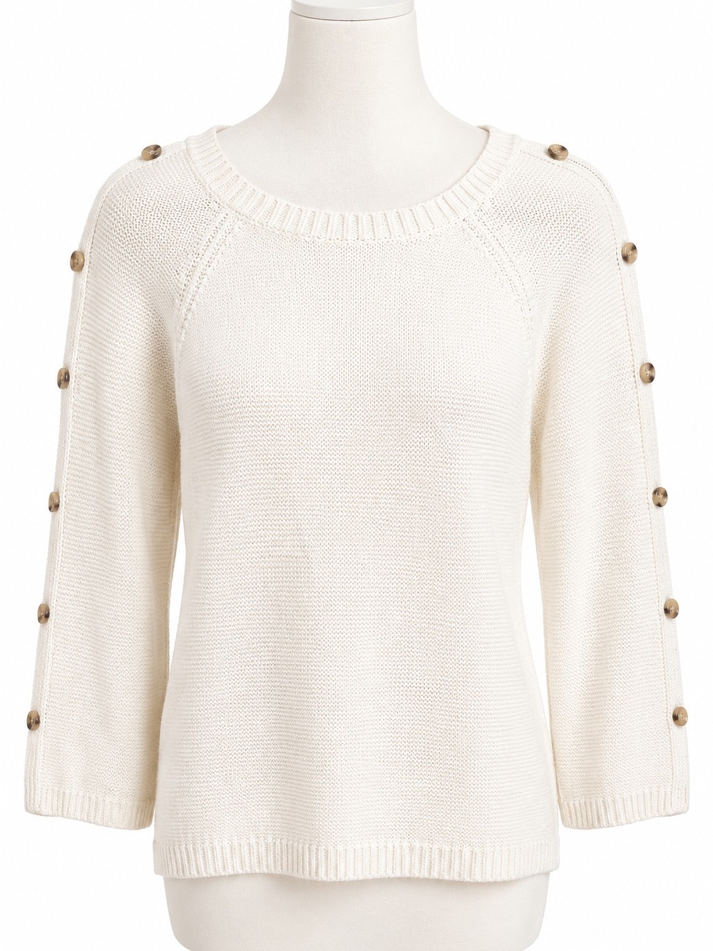 Liz Claiborne Cream Cotton Blend Shoulder Button Knit Sweater Medium